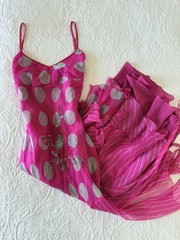 Rene Derhy Pink Grey Polka Floral Sequinned Dress L