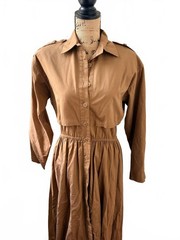 Anne Klein II Hollywood Studio Vintage Brown Cotton Shirt Dress