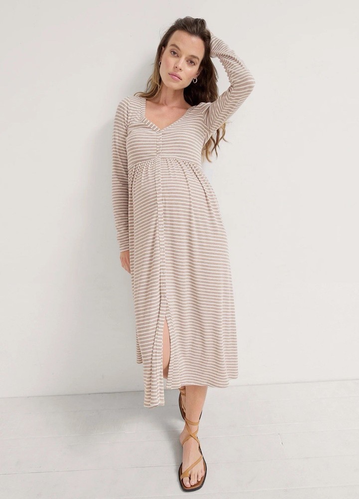 Hatch Maternity Softest Ribbed Nursing Dress Biscotti Striped 1 Small