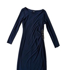 Wallis Womens Navy Side Ruched Rhinestone Occasion Jersey Midi Dress. Size UK 10