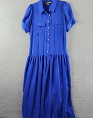 Karl Lagerfeld Paris Belted Puff-Sleeve Midi Shirtdress Women&rsquo;s 4 Royal Blue
