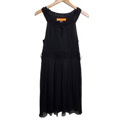 Cynthia Steffe Black 100% Silk Dress SZ L Crochet Trim Sleeveless Boho Chic
