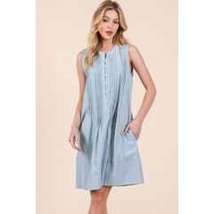 D150. Light Wash Pintuck Denim Chambray Dress