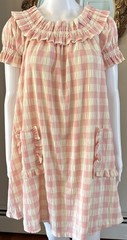 J.NNA Dress Sz S Pink & Cream Checkered Cottage Core Pioneer Granny Core JD37734