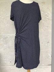 Vince T Shirt Dress Large Navy Stripe Side Tie Cotton Lined Nautical Classic