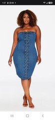 Ashley Stewart Blue Denim Strapless Lace Up Bodycon Mini Dress Size 30/32 NWT