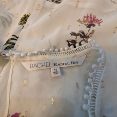 Rachel Rachel Roy White Floral Gold Metallic Clip Dot Handkerchief Dress