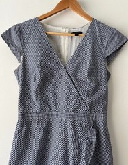 J.Crew Navy & White Gingham Check Ruffle Dress Size 2 (UK 6) Capped Sleeves
