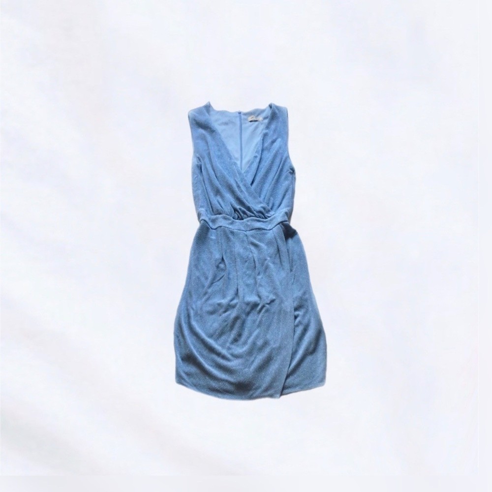 Explosion Vintage Light Blue Glitter Sparkle Textured Faux Wrap Dress Size EU 38