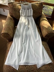 NWT cream eggshell winter white silk blend sheer panels long maxi dress sz S