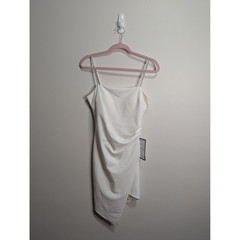 Emerald Sundae Ivory Rhinestone Strap Asymmetrical Bodycon Dress Large NEW