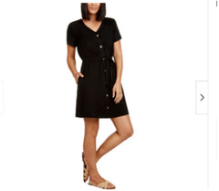 MATTY M WOMEN&rsquo;S FRONT BUTTON WITH TIE BELT DRESS(BLACK MEDIUM)NWT