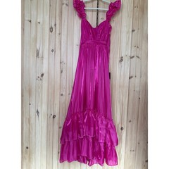 NWT Lulus Pristine Glow Magenta Pink Ruffled Tie-Back Maxi Dress Gala Banquet M