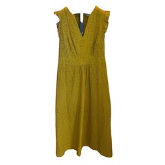 Boden Mustard Yellow Cotton Eyelet Ruffle Midi Dress US 6L W0351