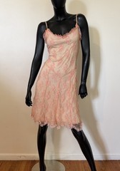 Betsey Johnson Y2K Vintage Pink Lace Ruffle Dress With Bows US6