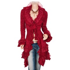Retro Lady Ruffled Lace Knit Coat Sweater Dress Long Jacket Cardigan Top Jumper