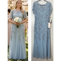 ADRIANNA PAPELL DRESS GOWN 16W BLUE MOTHER OF THE BRIDE FORMAL EVENING