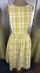 Green Yellow White Gingham Plaid Overall Pinafore Midi Dress
