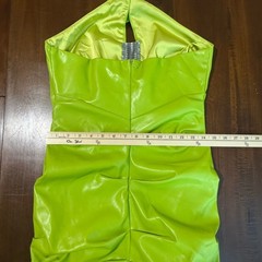 AKIRA Women Faux Leather Halter Mini Dress L Lime Green Rosette Y2K Baddie Party