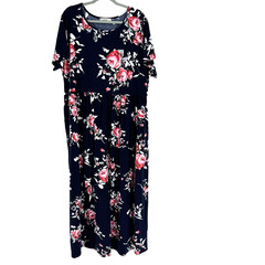 Nemidor Floral Maxi Dress Women&rsquo;s 2X Blue Pink Boho Cottagecore Comfort Relaxing