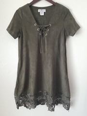 Muche Et Muchette Womens Embroider Trim Lace Up Neck Dress Green One Size