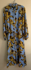 J. CREW MIDI DRESS WITH SLIP IN BLUE LARGE IRIS PRINT IN YELLOW LONG SLEEVE L-XL