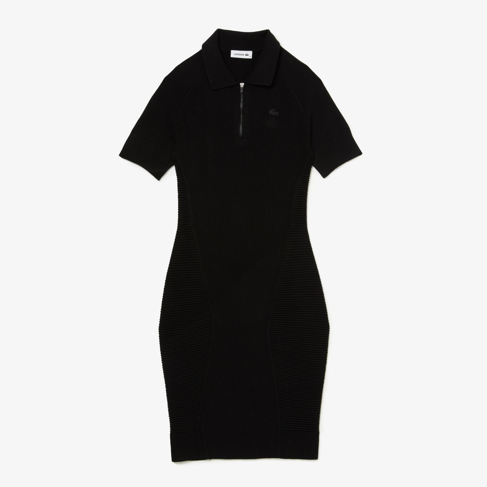 Lacoste Women&rsquo;s Front Zip Knit Dress Black Size 36 Retail $200 NWT EF9581