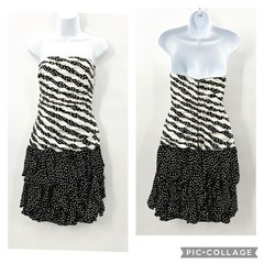Vintage 80s A.J. Bari Silk Strapless Polka Dot Dress Sz 6