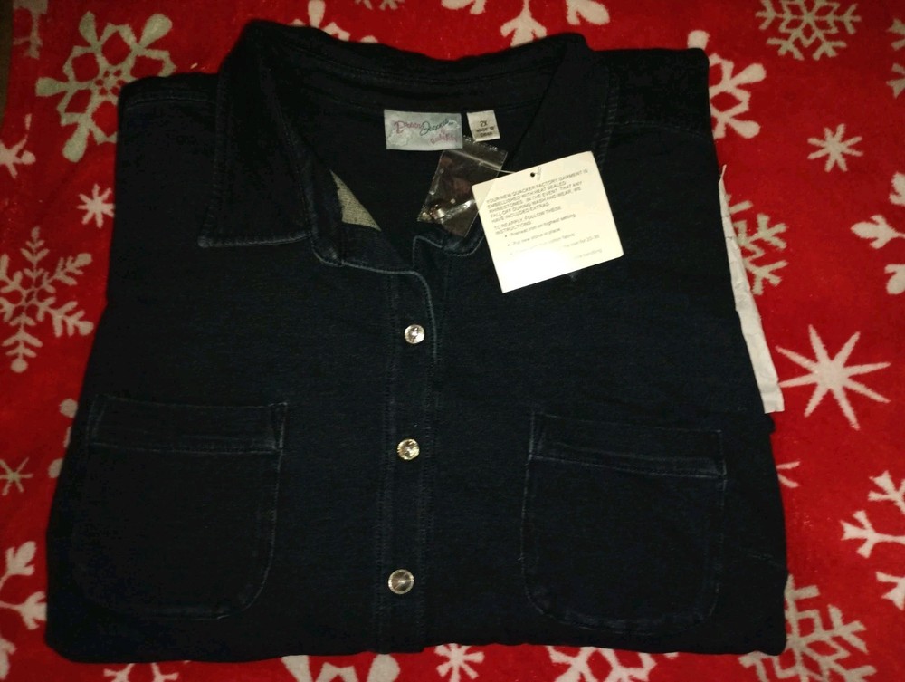 Quacker Factory Dream Jeanne&rsquo;s Button Down Dress With Tie 2x Dark Indigo