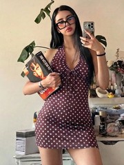 Women&rsquo;s Polka Dot Halter Mini Dress Backless Lace Up Summer Dress
