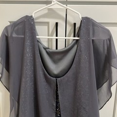 Betsy & Adam Women&rsquo;s Gray Sheer Chiffon Overlay Sequin 100% Polyester Mini Dress