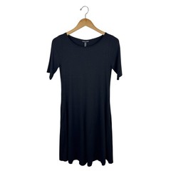 NWT Eileen Fisher Jersey T-Shirt Dress XXS Black Short Sleeves