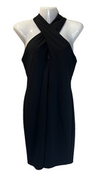 Eliza J Black Halter Sheath Dress Size 4 Criss Cross Neck Cocktail Midi