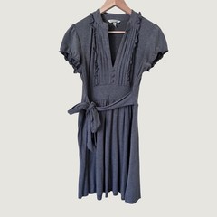 Speechless Womens Gray Pleated Ruffle V Neck Empire Waist Tie Knit Dress Medium