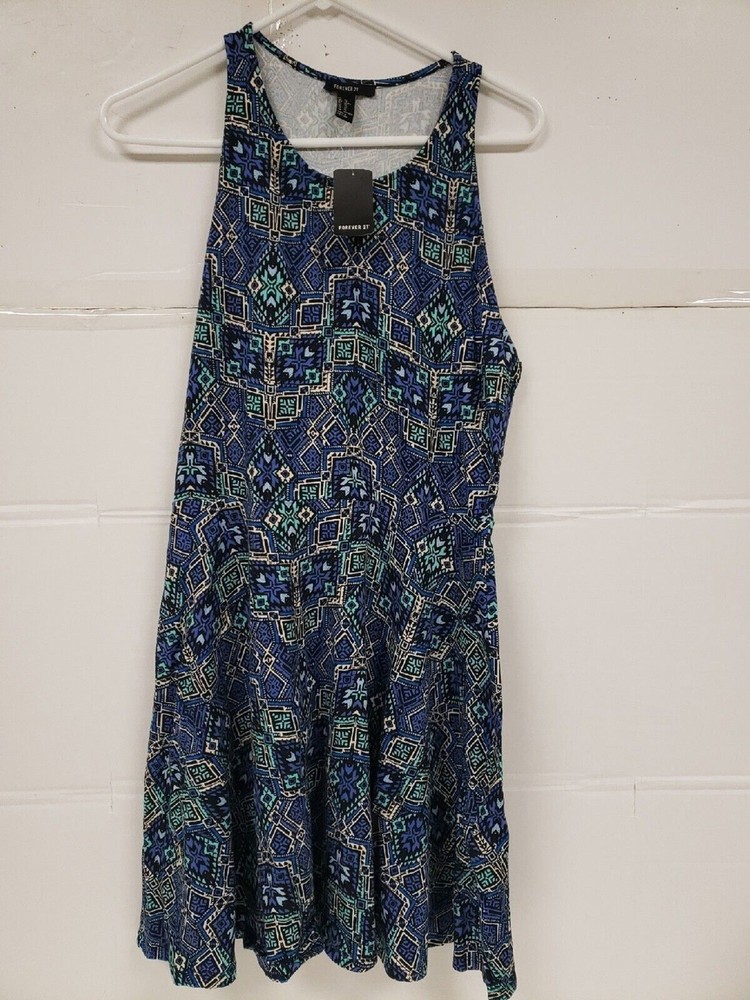 Forever 21 Womens Multicolor Sleeveless Summer Dress Geometric Stretch Sz XL NWT