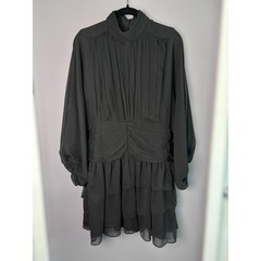 Express Black Balloon Sleeve High Neck Open Back Dress 8