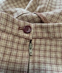 60s-70s Plaid Vest Top Skirt Set Size Small Career Guild Vintage Midi Brown Red