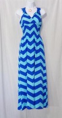 BEACH FASHION ISLAND STYLE BLUE CHEVRON PRINT FULL LENGTH SUNDRESS SIZE X-LARGE