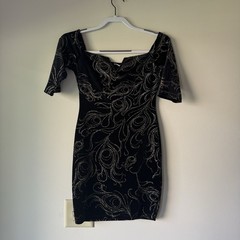 Philosophy of Peak P.O.P. Black Velvet Gold Glitter Bodycon Dress Medium