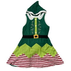 No Boundaries Elf Dress Size Large Womens Juniors Green Red White Bells Hooded