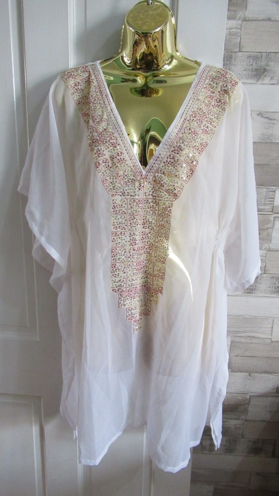 LALEELA ● size 18 20 ●white gold sequin beach dress cover up tunic womens ladies