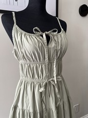 SIM & SAM Green Solid Square Neck Strappy Tie Woven Cotton Midi Sundress S