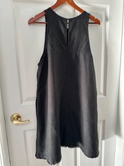 Wilfred by Aritzia Black Linen Blend Mini Dress Shift A-Line Frayed Hem Large