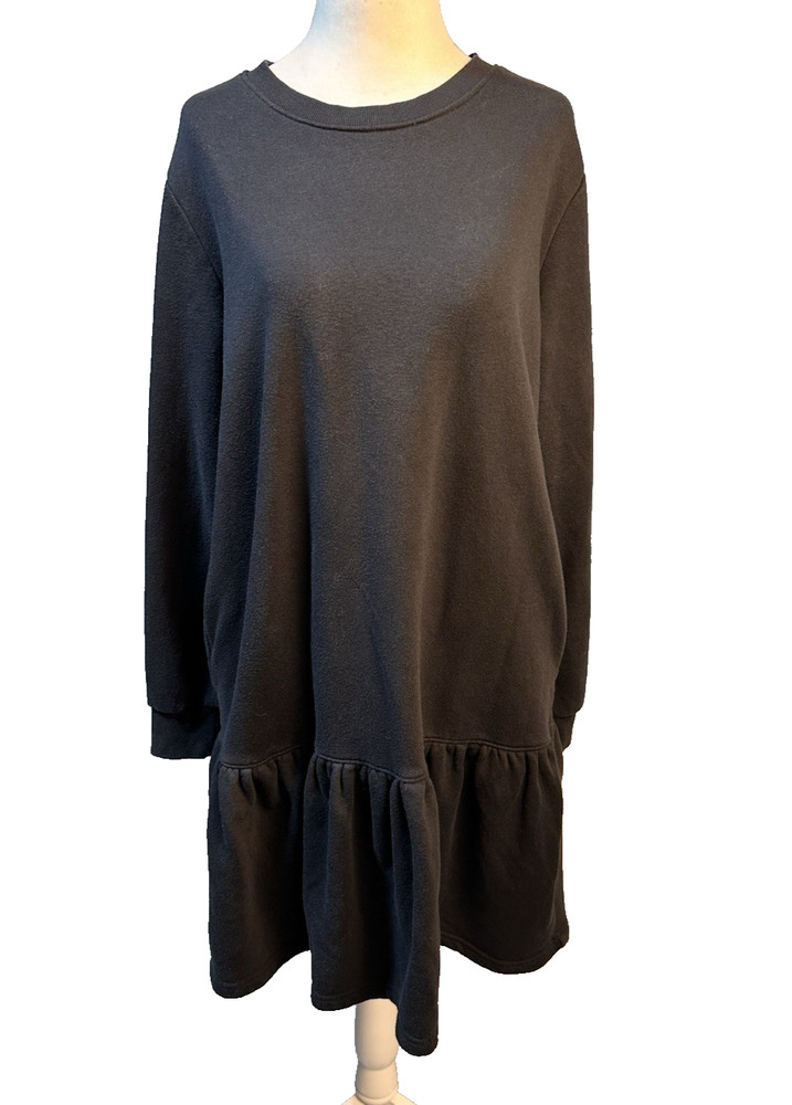 Serra Cotton Poly Blend Black Dropped Waist dress with pockets Size L