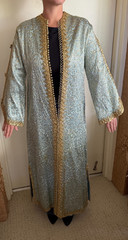 Vintage Handmade Blue Gold Brocade Caftan Metallic Trim Ceremonial Robe Artisan