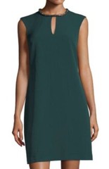 Donna Ricco New York Rhinestone KeyholeCollar Olive Green Elegant Shift Dress 14