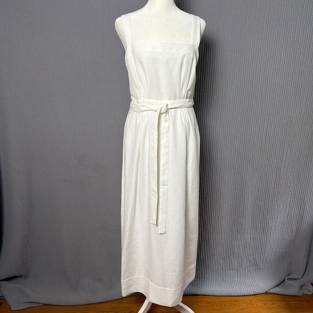 G. Label Goop Linen Maxi Camilla Wrap Dress Summer 6 White NWOT Boho Minimal