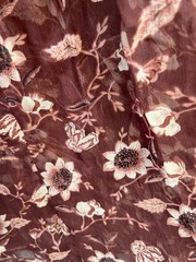 Christy Dawn Paloma Dress Medium Biscotti Brown Floral Sheer Chiffon Lined