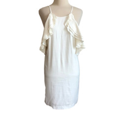 WILLOW Medium White Ojai Ruffle Trim Linen Blend Nordstrom Sundress Beachy NEW