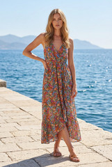 Women&rsquo;s Vibrant Multi Colour Ditsy Floral Wrap Sleeveless V Neck Maxi Dress